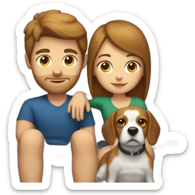 Brown hair White boy and girl and beagle Sit on couch sticker