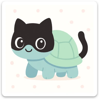 a tortoise with a black cat mask and tail, blending tortoise and feline features in a whimsical way sticker