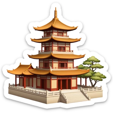 Traditional Chinese architecture with pagoda roofs, natural colors, balanced tones, classic emoji style sticker