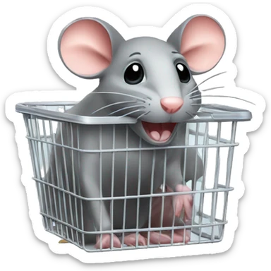 Shopping basket with a rat sticker