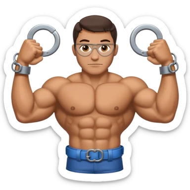 Flexing single bicep with handcuffs without person sticker