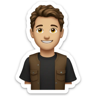 Teenage Albanian with brown hair blablack t shir an is smiling  sticker