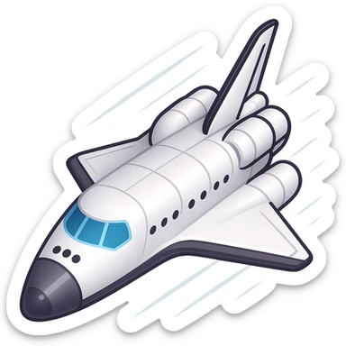 Make the space shuttle look like it is flying, with motion lines or a sense of movement, in the style of emoji. No background, transparent. sticker