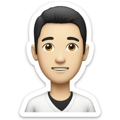 man from japan with white skin and black hair, wear casual shirt , closeout face sticker