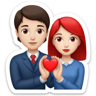 Girl handing man a heart sticker