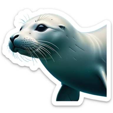 Cinematic Noble Seal Portrait Emoji, Poised and refined, with a sleek, streamlined body adorned in smooth, glossy hues and deep, soulful eyes, Simplified yet sharp and sophisticated features, highly detailed, glowing with a soft, aquatic glow, high shine, intelligent and graceful, stylized with an air of maritime elegance, focused and alert, soft glowing outline, capturing the essence of a watchful ocean guardian that feels as though it could glide out of the screen with effortless authority! sticker