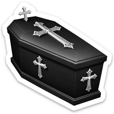Gothic Victorian black coffin with a tiny silver cross on it  sticker