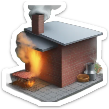 a meat smoker in the backyard billowing smoke from its chimney sticker