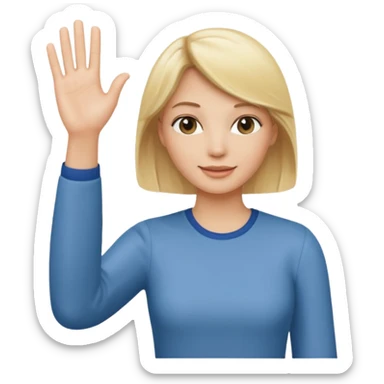 blonde woman with bun in casual clothes waving sticker
