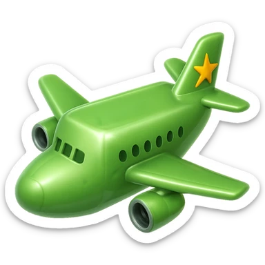 Make the light green airplane look like the glossy green cube in the reference image, keep one turbine on each wing, no background, in the style of apple emojis. sticker
