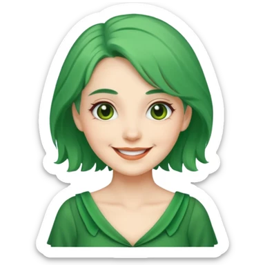 green dress old young lady, green hair. sticker