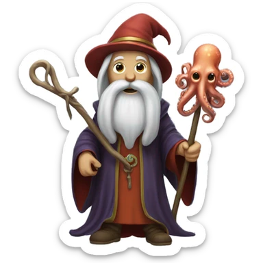 Wizard with an octopus head holding staff sticker