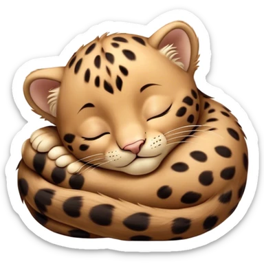 Meme-Worthy cute Sleeping Baby Panther Portrait Emoji, Head resting peacefully with a contented smile, showcasing a luxuriously soft, compact form and eyes gently closed in serene slumber, Simplified yet comically adorable features, highly detailed, glowing with a soft, drowsy glow, high shine, relaxed and utterly lovable, stylized with an air of playful laziness, bright and heartwarming, soft glowing outline, capturing the essence of a sleeping baby panther that feels destined to become the next viral icon of adorable rest! sticker