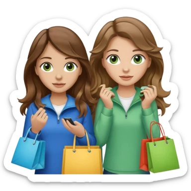 make me and my best friend togheter i have brown hair that falls on my shoulders and brown eyes and she has really long wavy brown hair with a little blonde and green/blue eyes we are shopping and i have BROWN eyes sticker