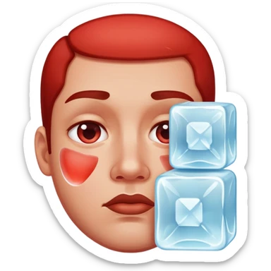 Face with one swollen red cheek with a square ice cube applied to it sticker