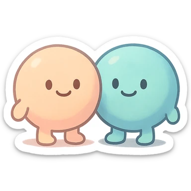 pastel toon style two balls standing together, no background sticker