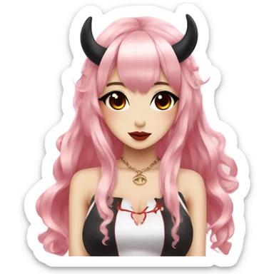 hime gyaru girl, oni horns, red skin, black hair sticker