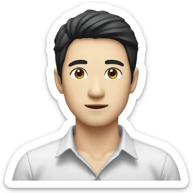 man from japan with white skin and black hair, wear casual shirt , closeout face sticker