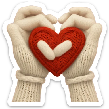 Hands in knitted making a heart shape sticker