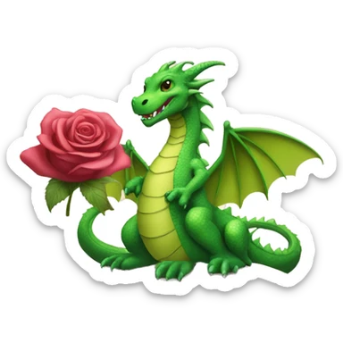 friendly green dragon draw with a rose and a book sticker