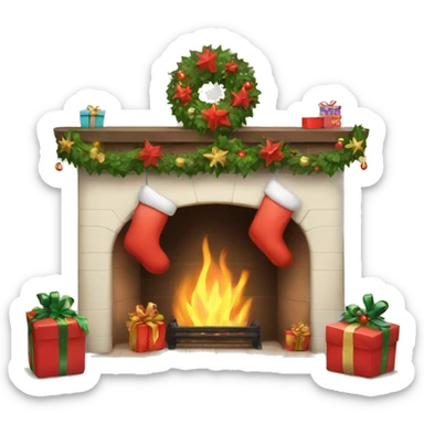 Christmas fireplace with stockings sticker
