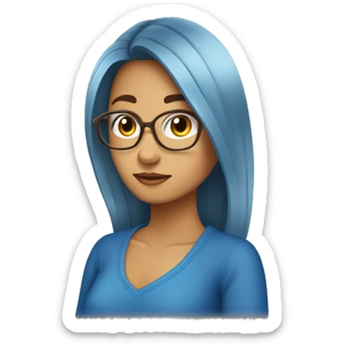 cabelo castanho, olho marrom, camiseta azul e um gatinho sticker