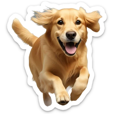 Golden retriever chasing sticker