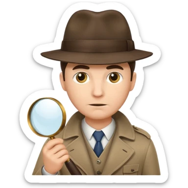 a detective man with hat and holding magnifying glass sticker