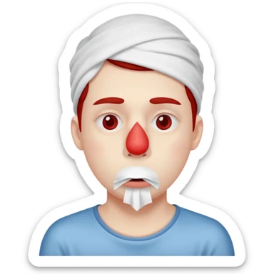 sick person with tissue on nose, fever and red nose. sticker
