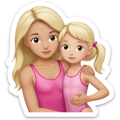 brunette trainer hugs a blonde child in a pink leotard ою в рожевому трико  sticker