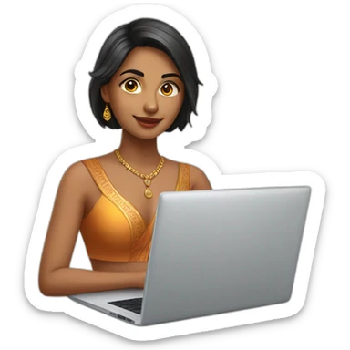 Beautiful Indian woman in front of laptop sticker