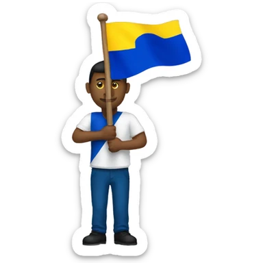 A man holdin a Bosnian flag sticker