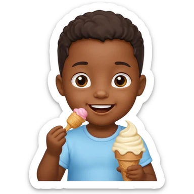 a little black sitting baby, eat ice cream sticker