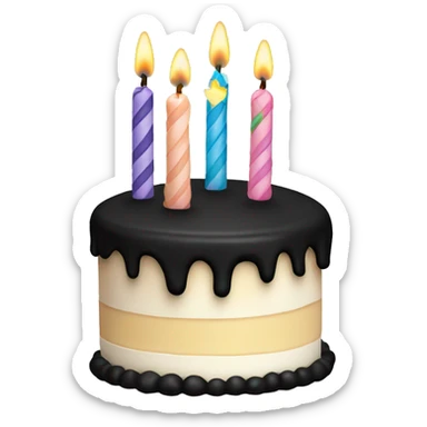 White birthday cake with black frosting and candle around it  sticker