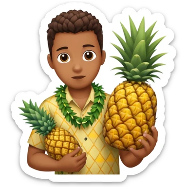 A autistic Hawaiian person holding a pineapple sticker