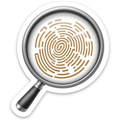 magnifying glass examining a fingerprint sticker