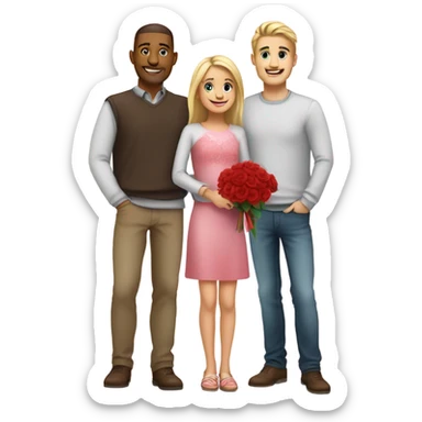Blonde girl and husband with her little brunette daughter and son on Valentine's day sticker