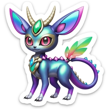 Shiny Colorful Futuristic Horned Cyber-Vernid-Trico-Meloetta-Grem2-Peppercat-Protogen-Pokémon-Digimon-Fakémon-fusion-hybrid-creature sticker