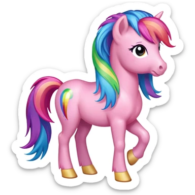 pink pony with rainbow hair full height standing sticker