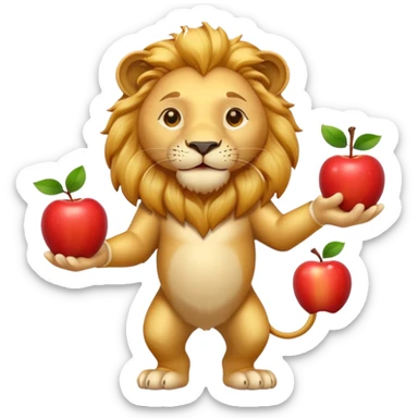 a Circus cute lion juggling two apple sticker