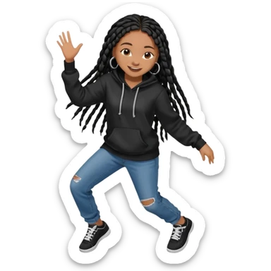 African American girl with long black box braids wearing a plain black hoodie wearing denim jeans and shoes dancing in music video sticker