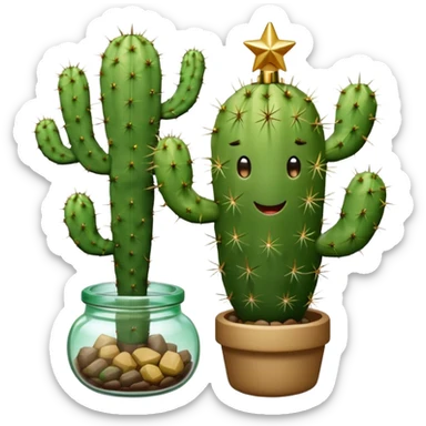 Cactus holding an overturned jar Christmas tree sticker
