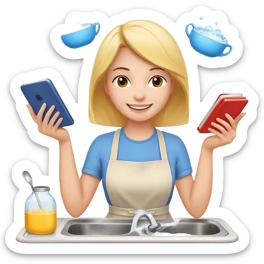 woman perfectionist with multiple arms texting a message wahsing dishes and reading a book 
more dinamic emoji  sticker