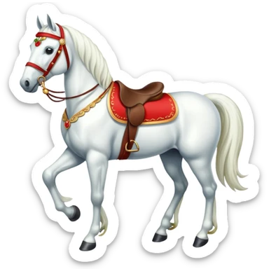 Christmas white horse with a full-length red saddle sticker