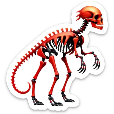 A black and red gradient epic shiny cool edgy skeletal animal, full body sticker