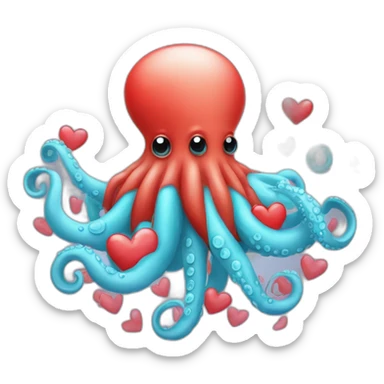 Sky blue Octopus with red hearts in his tentacles sticker