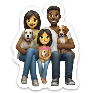 happy family sitting on couch with a dog sticker
