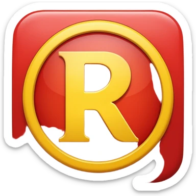 Círculo vermelho com a letra R estilizada em amarelo dentro sticker