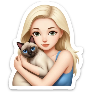 A beautiful and sexy white girl hugs a Siamese cat tightly sticker