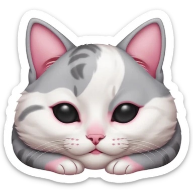 grey and white small cat with eyes closed lying down upside down tightly covering its own face sticker